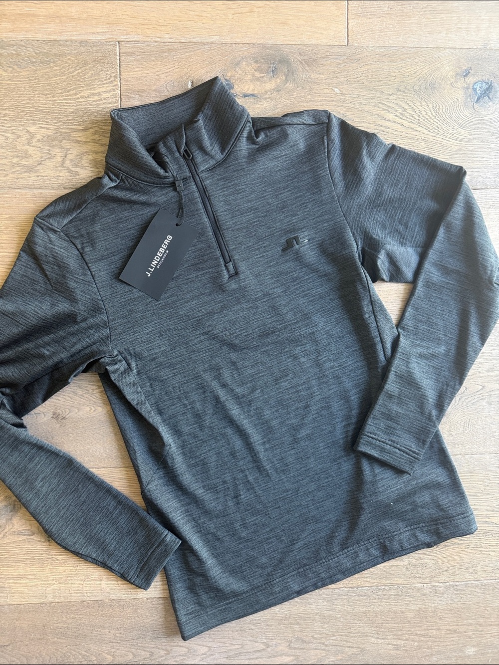 J.Lindeberg Golf Destry Asphalt and Black Melange 1/4 Zip Performance Top S NWT
